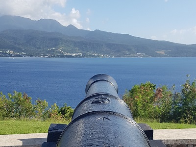 The little white blip directly along the sight of the barrel is in fact Tortue de Mer. I hope they're not planning any ceremonial firings of the cannons...