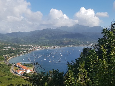 The view on Prince Rupert's Bay from the top of Cabrits. Diablotin volcano hides in the clouds on the background.