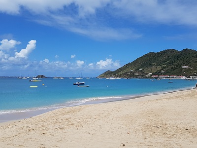 The long, sandy beach at Grand Case.