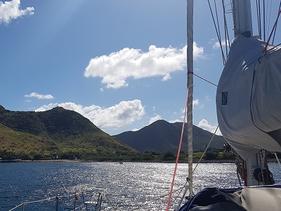Our anchorage in White House Bay with the Salt Plage Bar in the background.