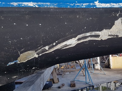 The damage caused by scraping an unmarked wreck off of Point-à-Pitre, Guadeloupe.
